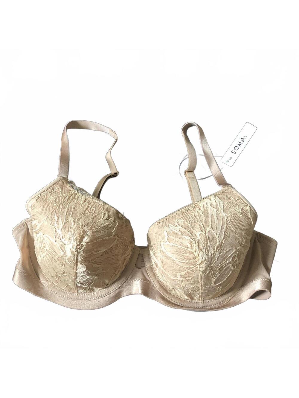 SOMA Lightly Lined Perfect Coverage Bra 36C Beige Lace NWT